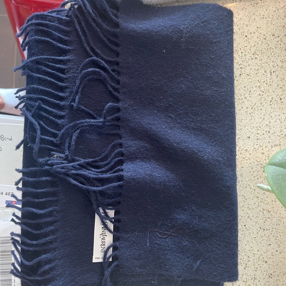 YSL Saint Laurent Wool Scarf Navy Blue